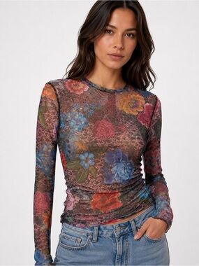 AREA Long-Sleeve Floral Mesh Top MSRP $525